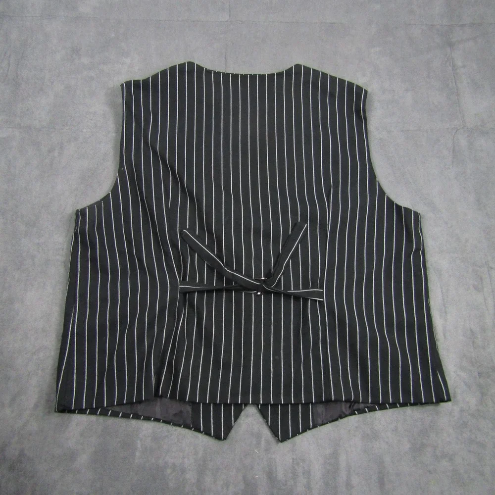 Pinstripe Vest Mens XL Black White Cotton Cinch Back Waistcoat Wedding
